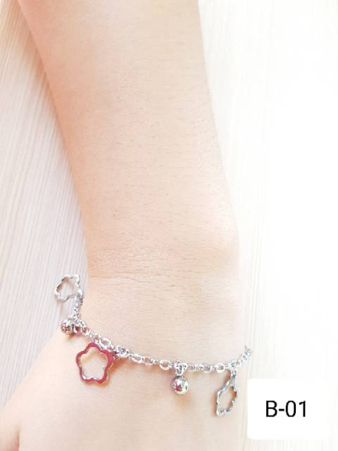 SET Gelang Tangan kaki Motif Bunga Titanium Silver Antikarat
