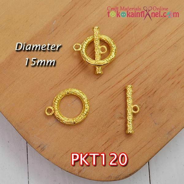 Pkt120 Pengait Kalung / Gelang Bulat Emas Ukir Diameter 15mm Per Satuan