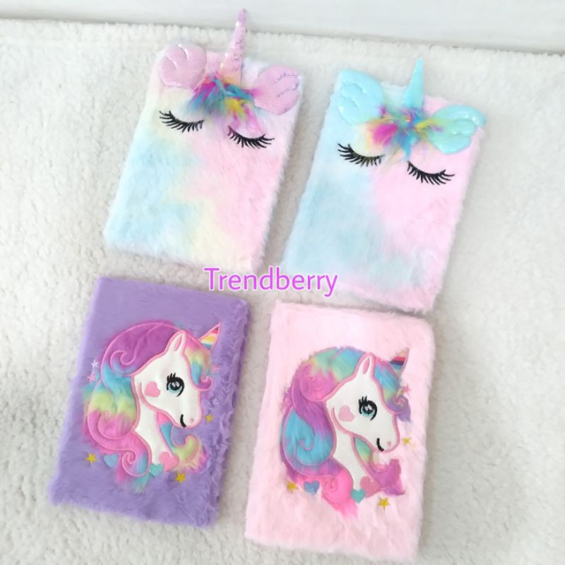 Buku diary bulu motif Unicorn Panda buku agende notebook Cat Kucing kado ultah anak murmer unicorn