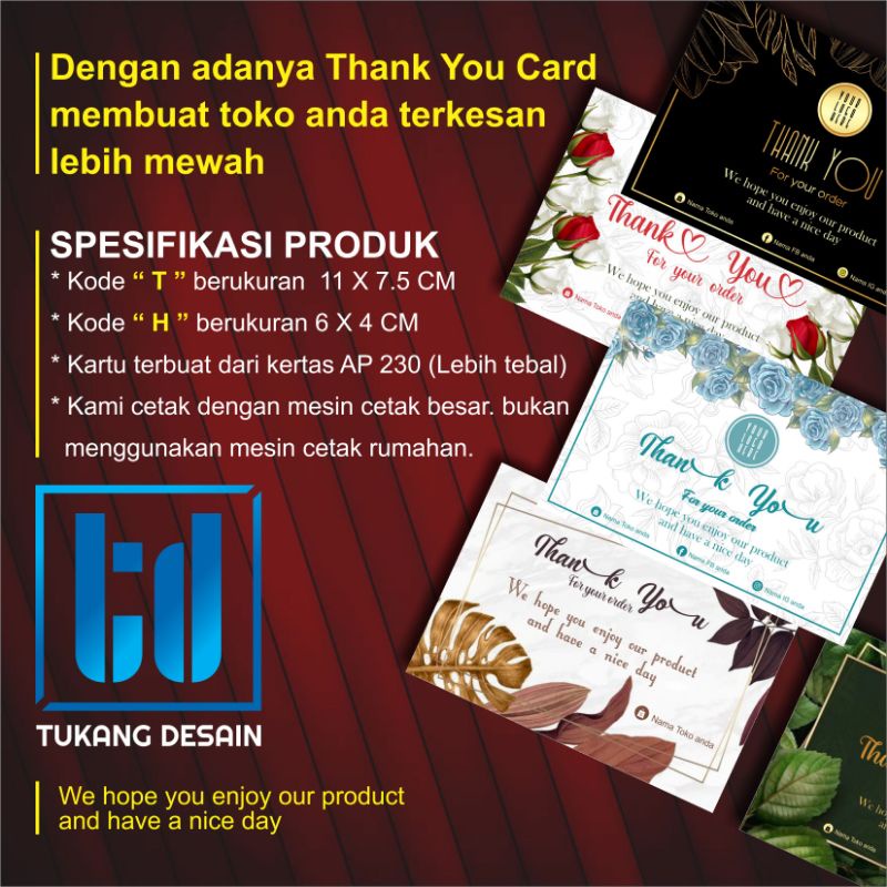 THANK YOU CARD. KARTU UCAPAN TERIMA KASIH (CETAK SATU SISI)