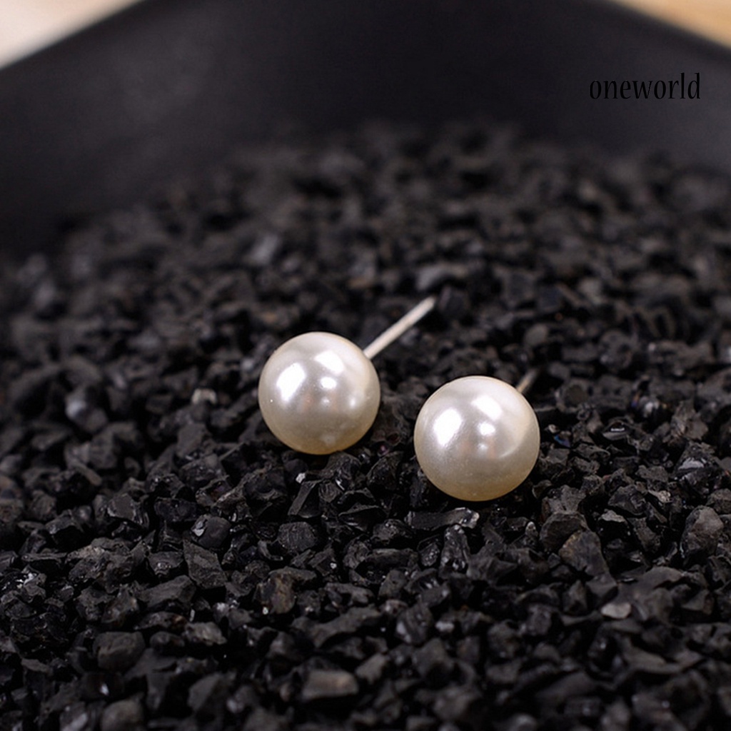 OW@ Earrings Simple Easy Matching Women Round Faux Pearl Ear Studs for Wedding