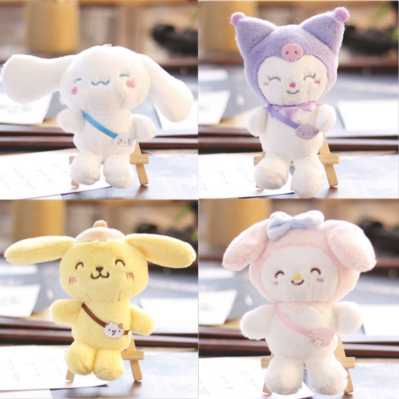 Lucu Sanrio Kuromi Cinnamonroll Rabbit Plush Keychain Mainan Kartun Liontin Ransel Ornamen Gadis Anak Hadiah