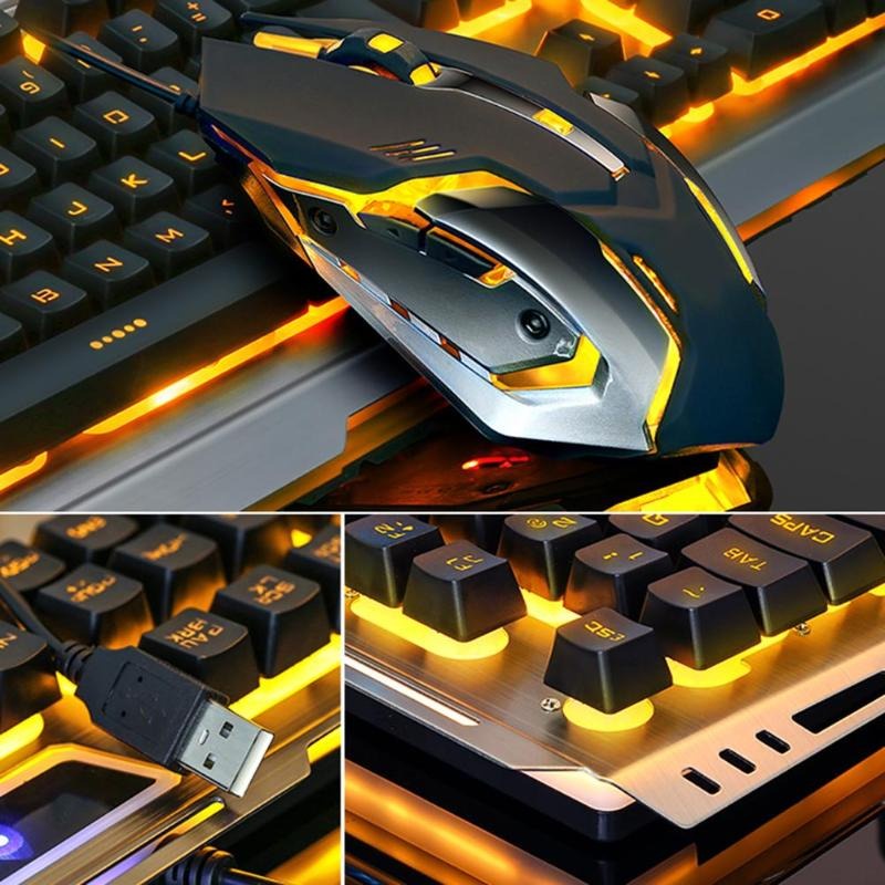 GAMEDIAS Combo Wired Keyboard Gaming RGB LED with Mouse - V1 - Black Gold