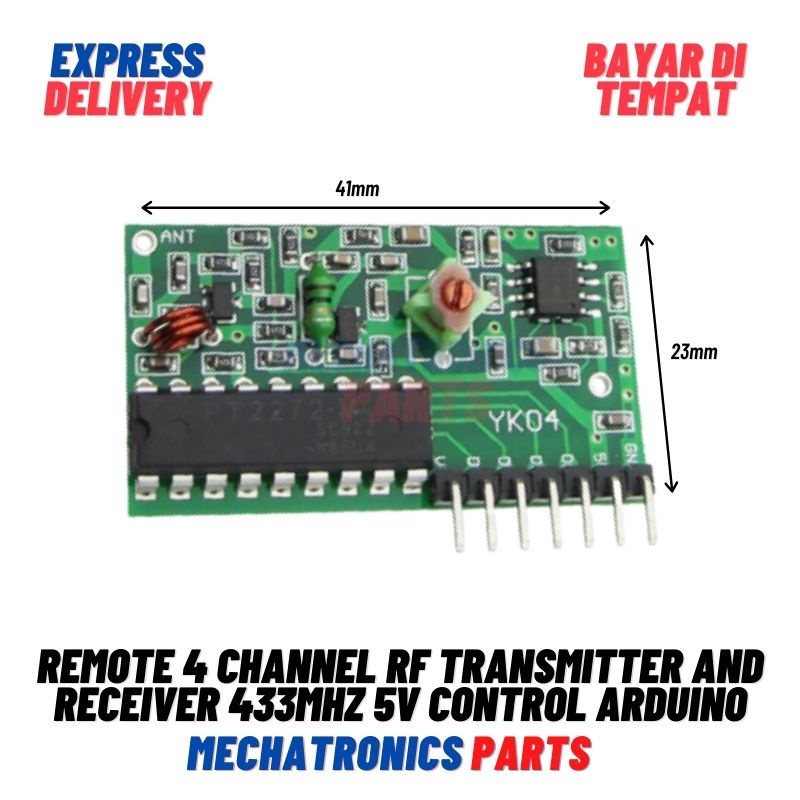 REMOTE 4 CHANNEL RF TRANSMITTER AND RECEIVER 433MHz 5V CONTROL ARDUINO