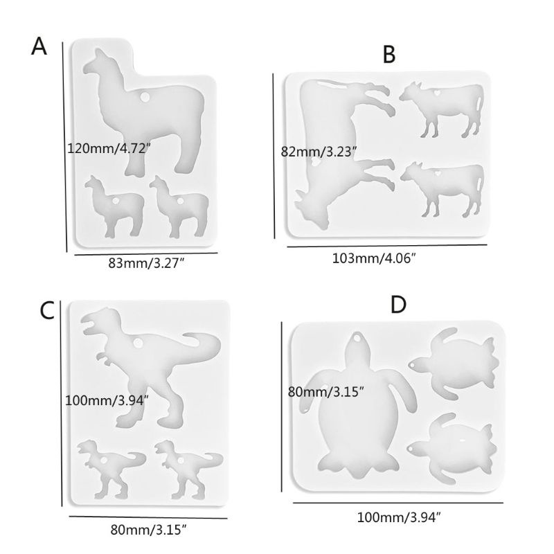 SIY  Mom Sheep Baby Lamb Alpaca Family Animal Keychain Silicone Mold with Hole Tortoise Cow Dinosaur Resin Mold Art Crafts