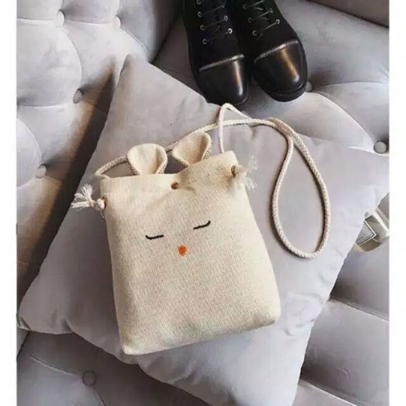 Slingbag Fashion Wanita Tas Kanvas Slempang Kelinci Emoticon Best Seller