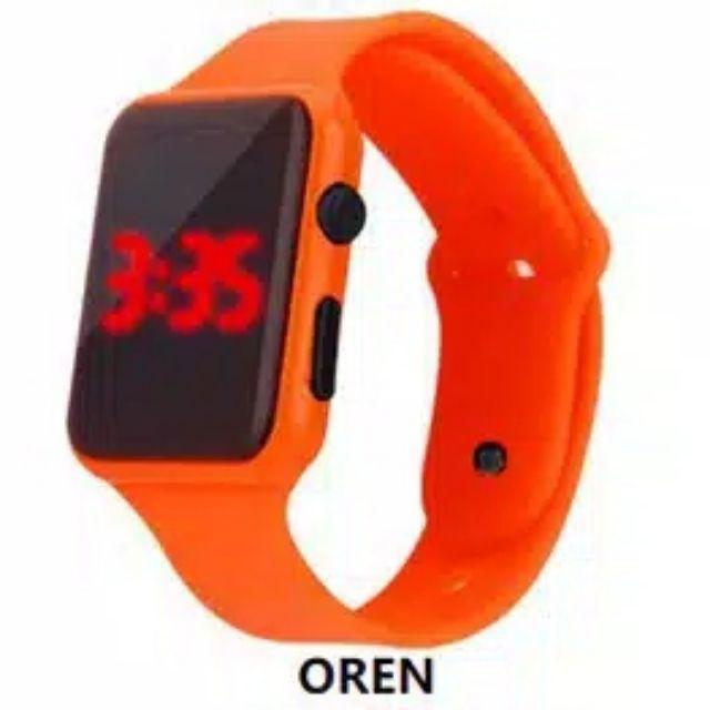 JAM LED MURAH JAM DIGITAL LED JAM SPORTY JAM COUPLE JAM PRIA WANITA JAM GELANG SILIKON BANJARMASIN-Orange