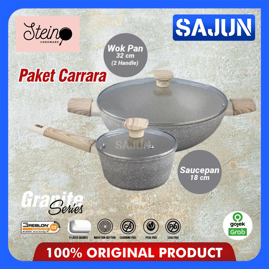 STEIN Cookware PAKET CARRARA Set Wok Pan & Sauce Pan Granite Greblon