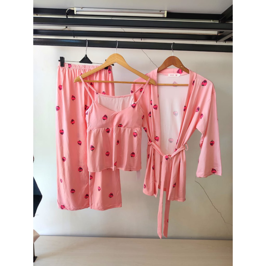 SET BAJU TIDUR 3 IN 1 KIMONO CELANA PANJANG WANITA DEWASA