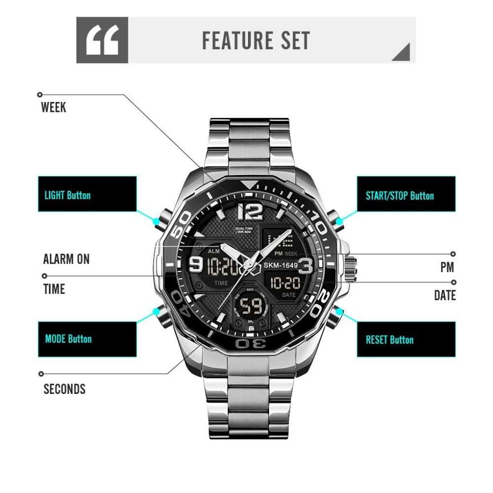Jam Tangan Pria Dual Time Stainless Original SKMEI AD1649 Hitam-3
