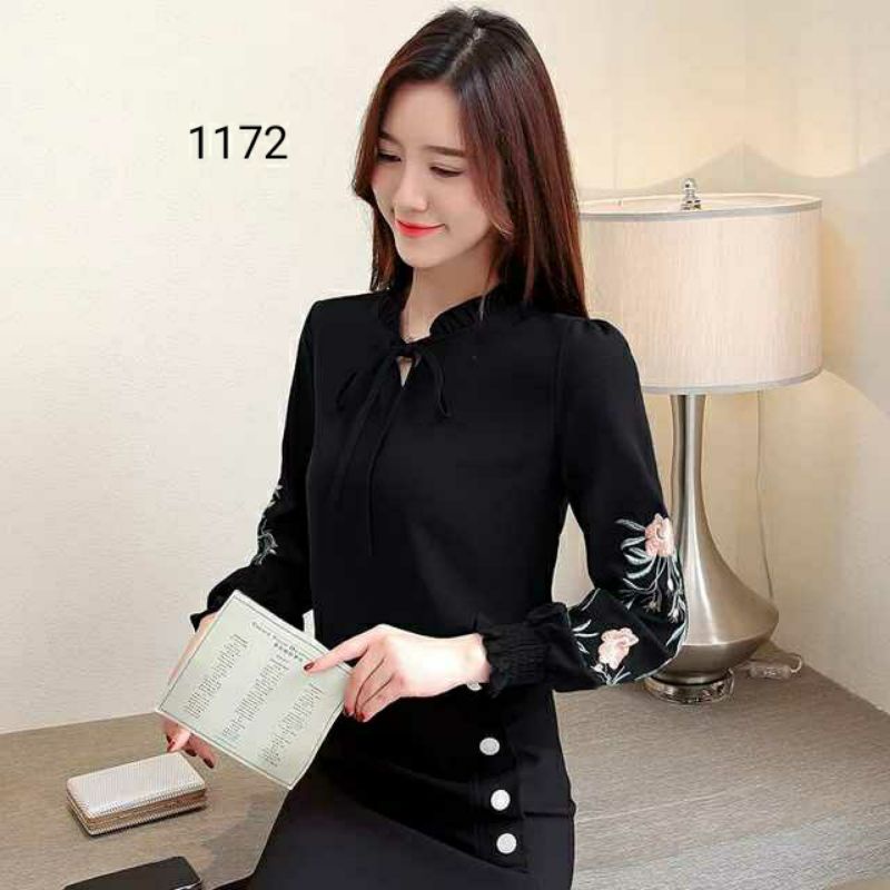 COD 1172 BLUS LENGAN BORDIR BUNGA CANTIK ATASAN FASHION WANITA