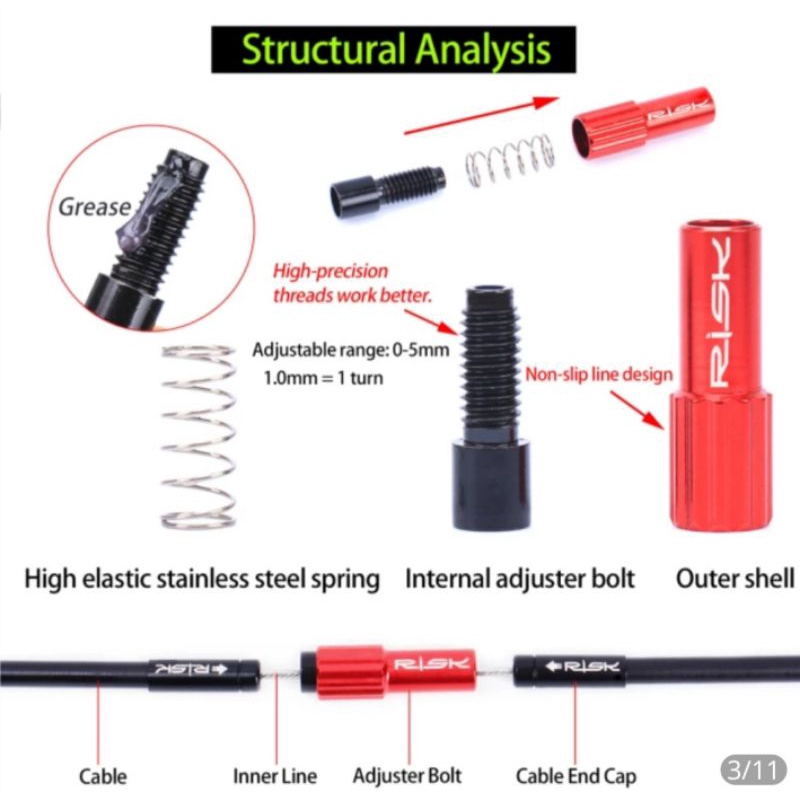 Adjuster Shifter Sepeda Setelan Shifter RD FD Sepeda Adjuster Kabel Shifter Hitam