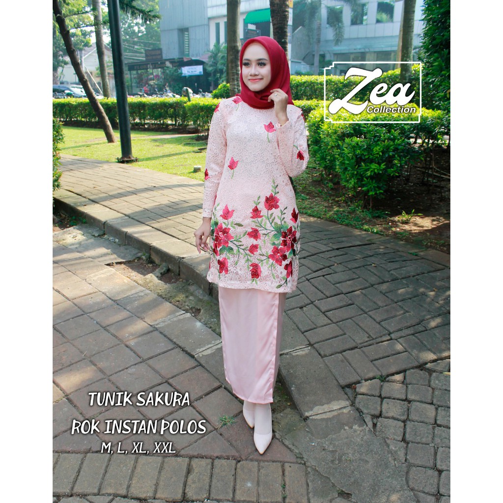 set kebaya brukat tunik sakura berkualitas