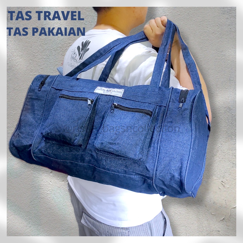 TAS TRAVEL TAS PAKAIAN TAS DUFFEL TAS BAJU BAHAN JEANS LEVIS TEBAL BAGUS FREE BONUS TRAVEL POUCH