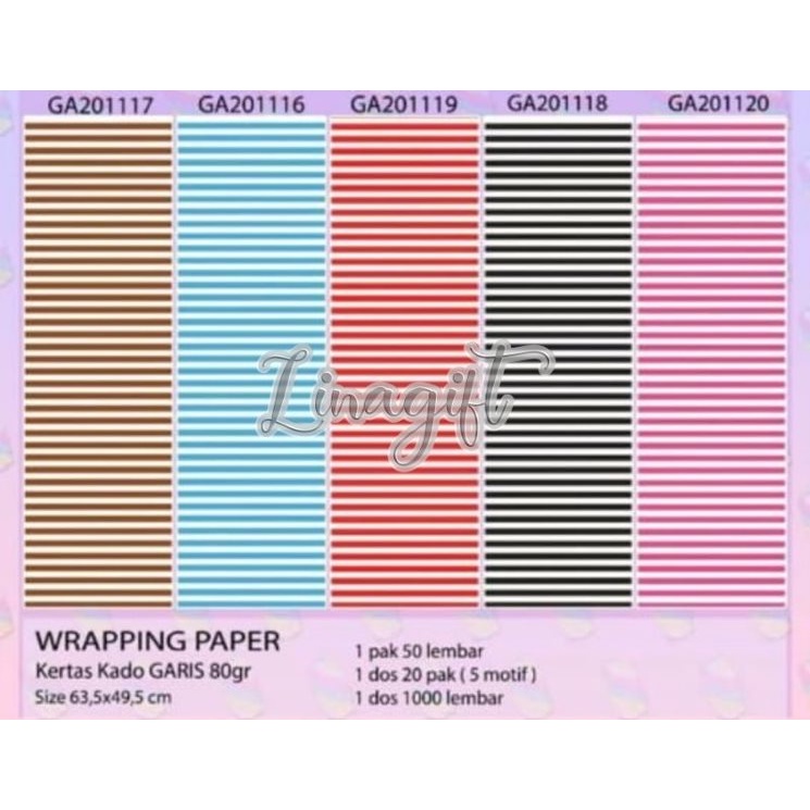 ( 5 Lembar ) KERTAS KADO VL STRIPES - GIFT WRAPPING SMALL LINES SALUR GARIS KECIL