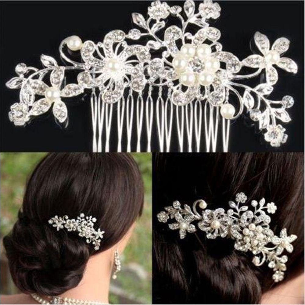 Nickolas1 Sisir Rambut Mutiara Bunga Pengantin Wanita Aksesoris Rambut Flower Wedding Hairclip