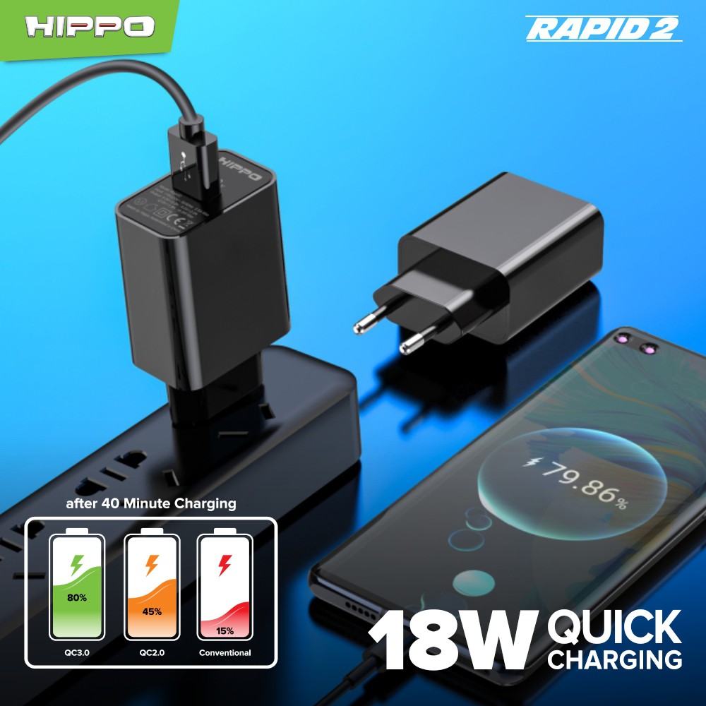 Hippo Rapid 2 Adaptor Charger Quick Charge 3.0 Fast Charging 18 W