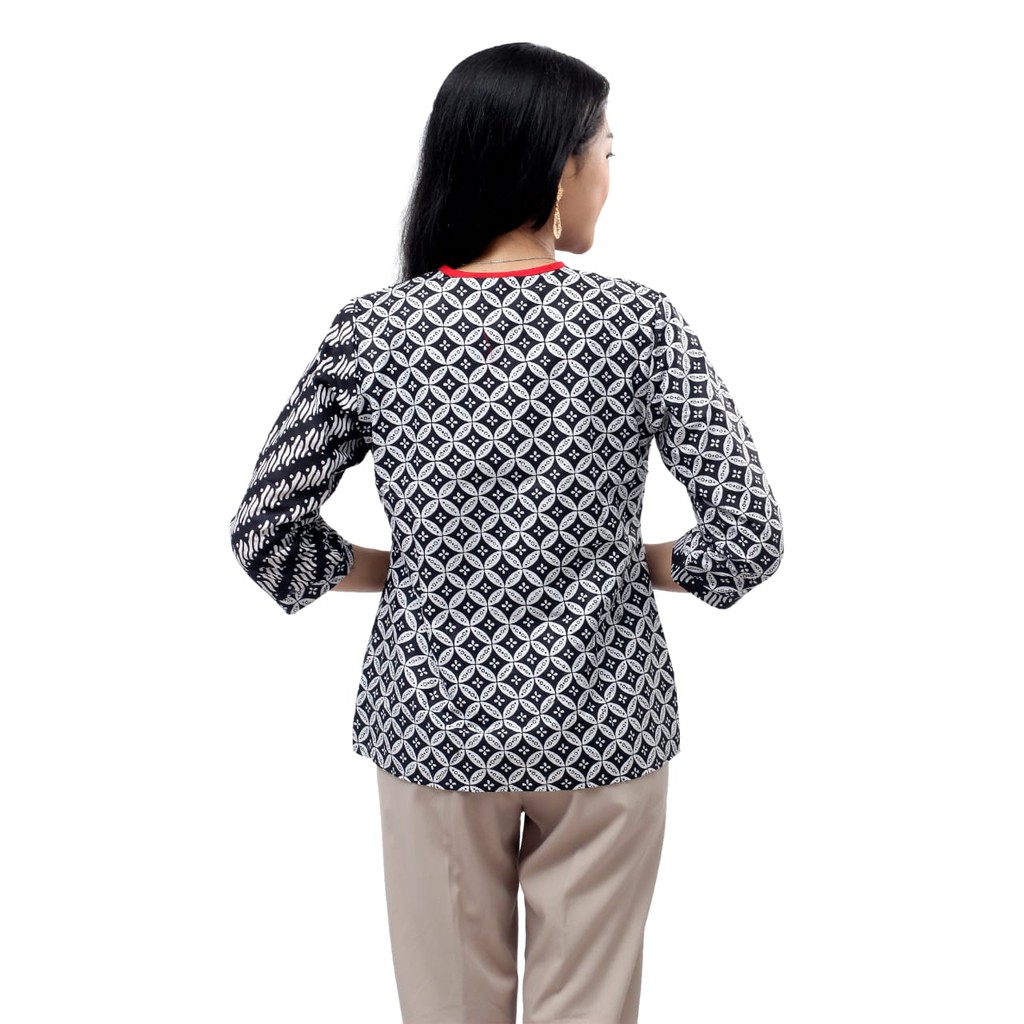 Batik Wanita Atasan Blouse Modern white line blouse