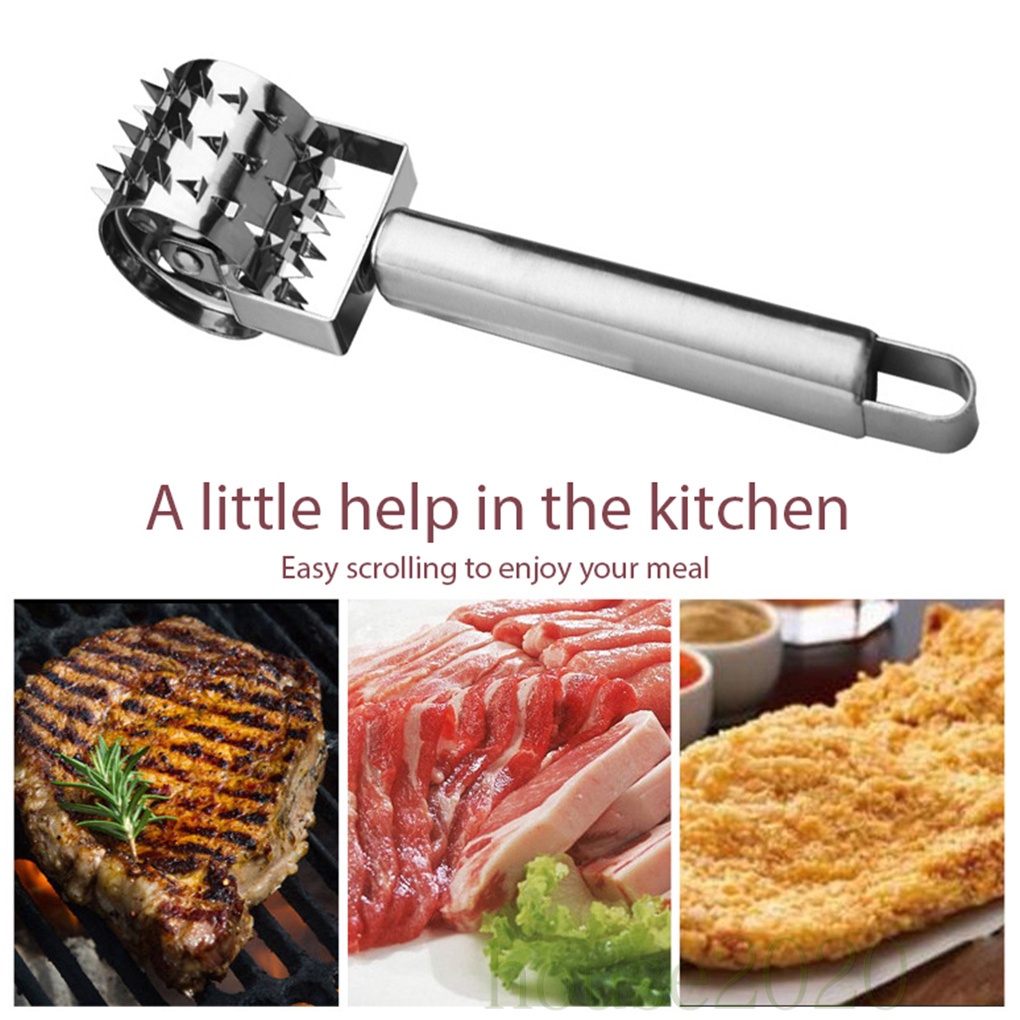 [HOUSE2020]Meat Tenderizer Roller Stainless Steel Rolling Hammer Needle Seasoning Stick for Steak Chicken Pork Beef