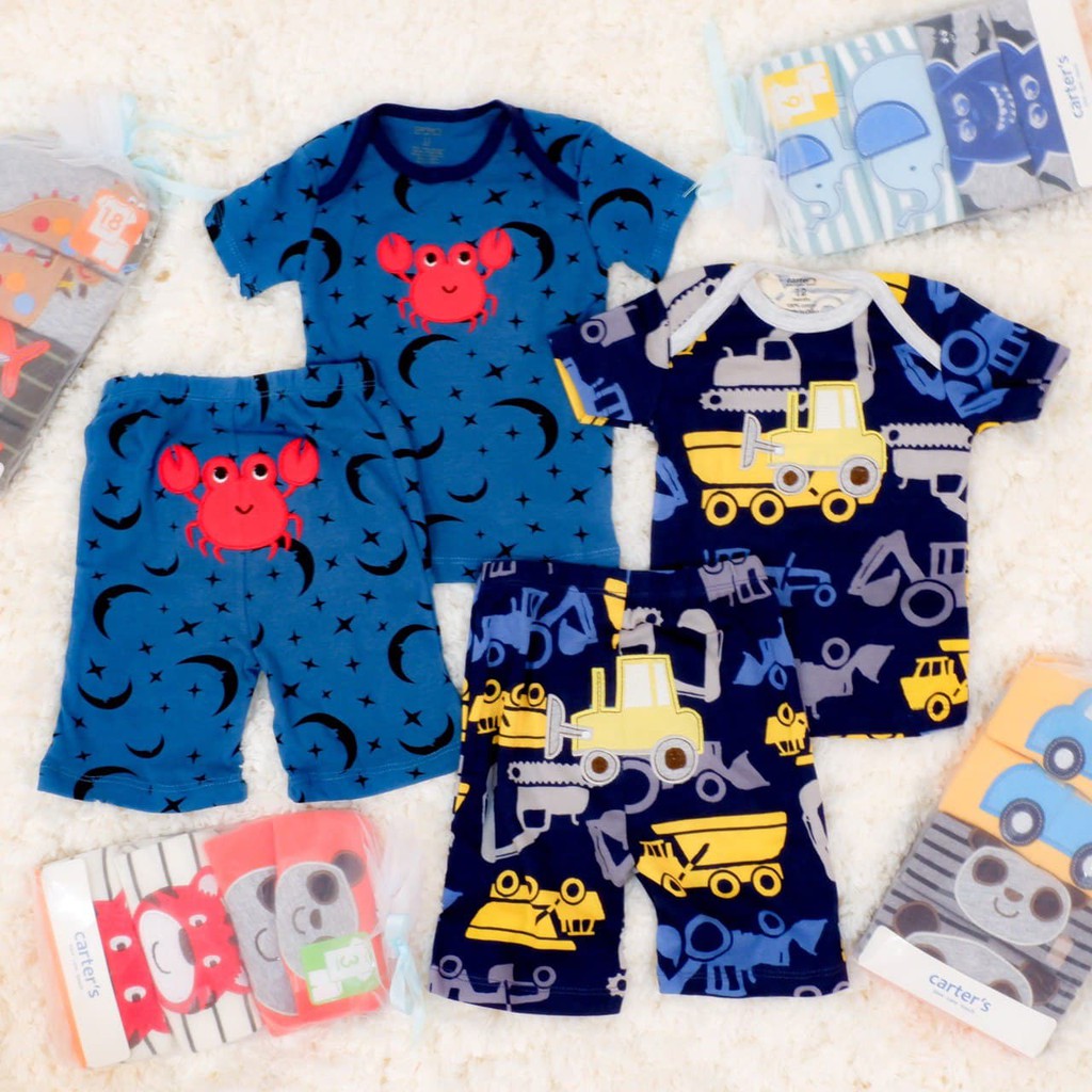 LIN9037 Boys/ Girls CARTER'S 4 in 1 Setelan Pendek Bayi Premium Cotton Atasan Pendek + Celana Pen...