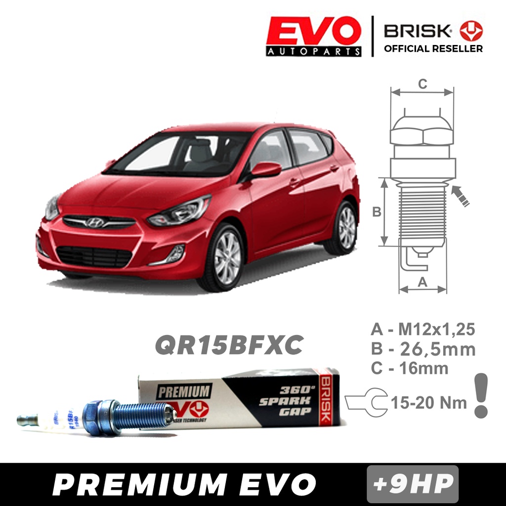 Busi BRISK Premium Evo QR15BFXC untuk Mobil Hyundai Grand Avega