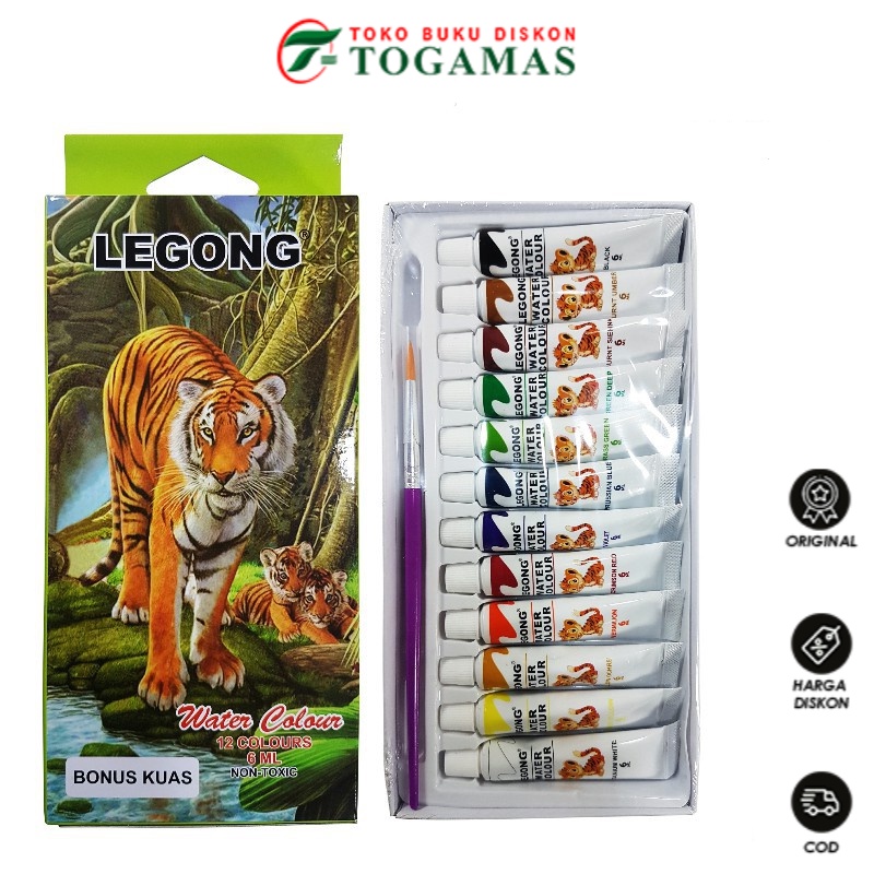 

TERMURAH !! CAT WATER COLOUR 12C 6ML EW1206C-1 LEGONG + KUAS