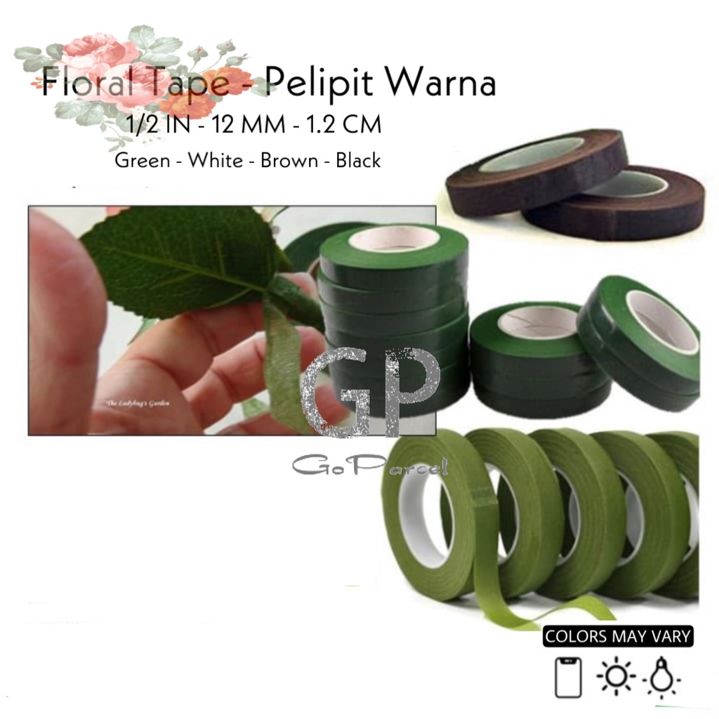 ( Rol 10 Yard ) FLORAL TAPE 1/2 INCH / 1.2 CM / 0.5 IN ISOLASI HIJAU BUNGA - SELOTIP TANGKAI BUNGA PELIPIT HIASAN