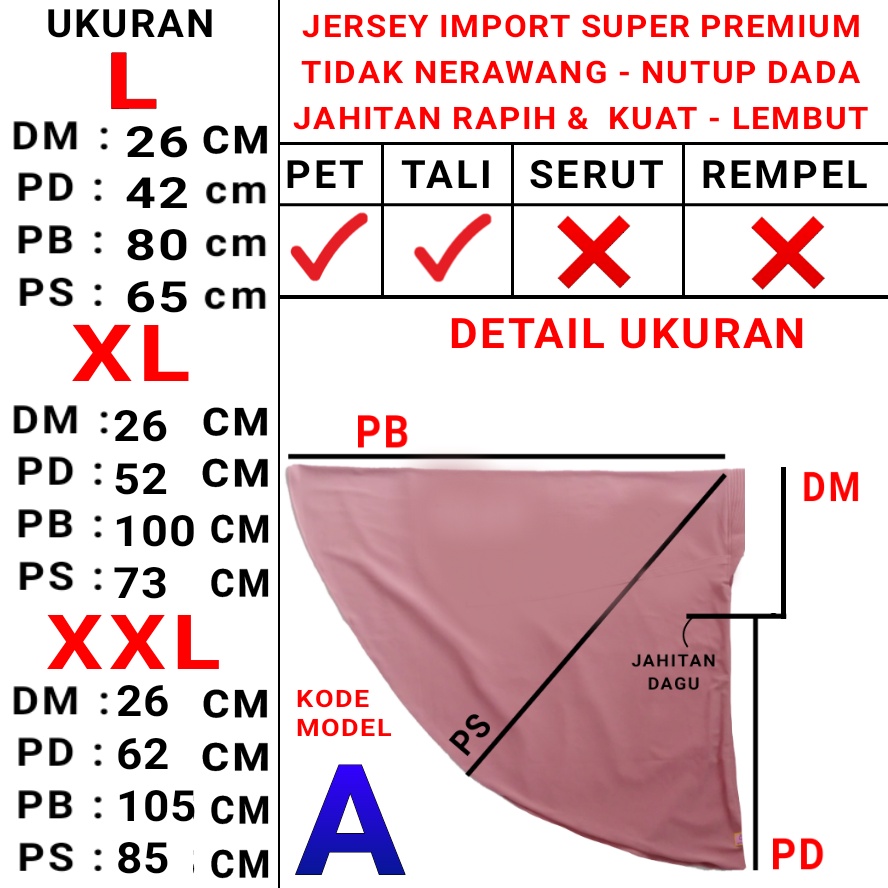 HIJAB L JERSEY PREMIUM NUTUP DADA PET TALI DEWASA- JILBAB KHIMAR KERUDUNG / READY GROSIR BPL TEEN BPL DEWASA BPL XL JUMBO JENIRA PAMELA FAMELY -kode KBSN 212  AO-2