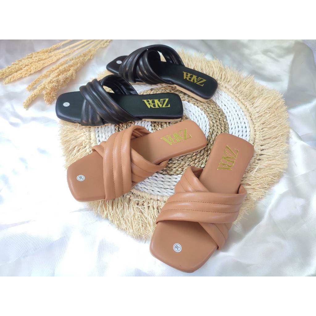 MID 15 Sandal Teplek Wanita, Sandal Bantal Empuk, Sandal Wanita Flat Slop Bantal Silang, Real pict, 
