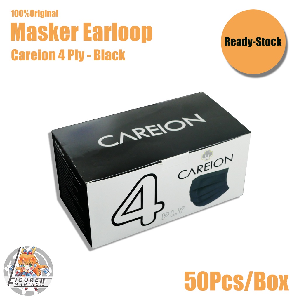 Figure Maniac - Masker Earloop Careion 4 Ply Box isi 50 Pcs Putih Hitam Abu Biru Pink