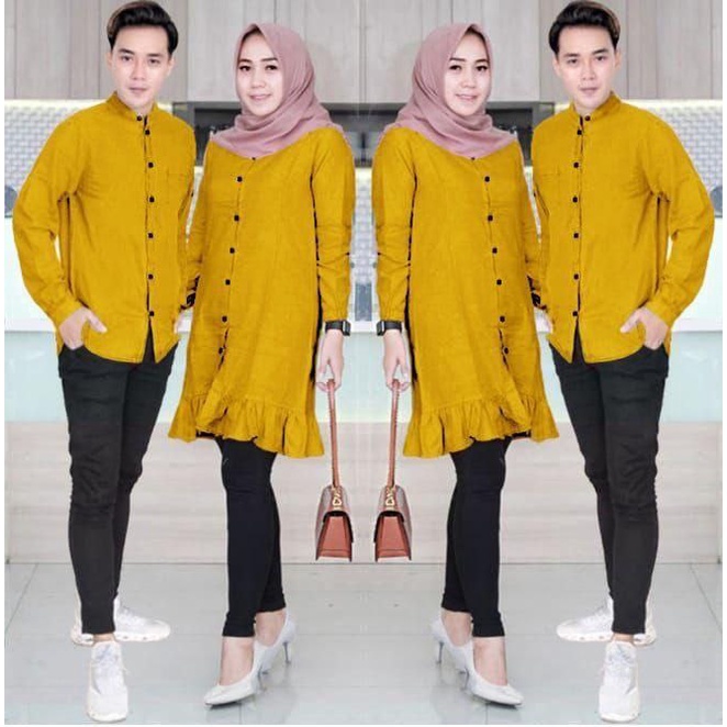 CP RANZA / PAKAIAN MUSLIM COUPLE SEPASANG TERLARIS / SET TUNIK DAN KEMEJA PRIA WANITA