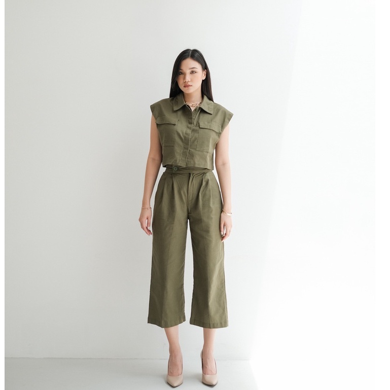 [TAVIA] GIANA SET / SETELAN WANITA / BAJU SET WANITA-Army Green
