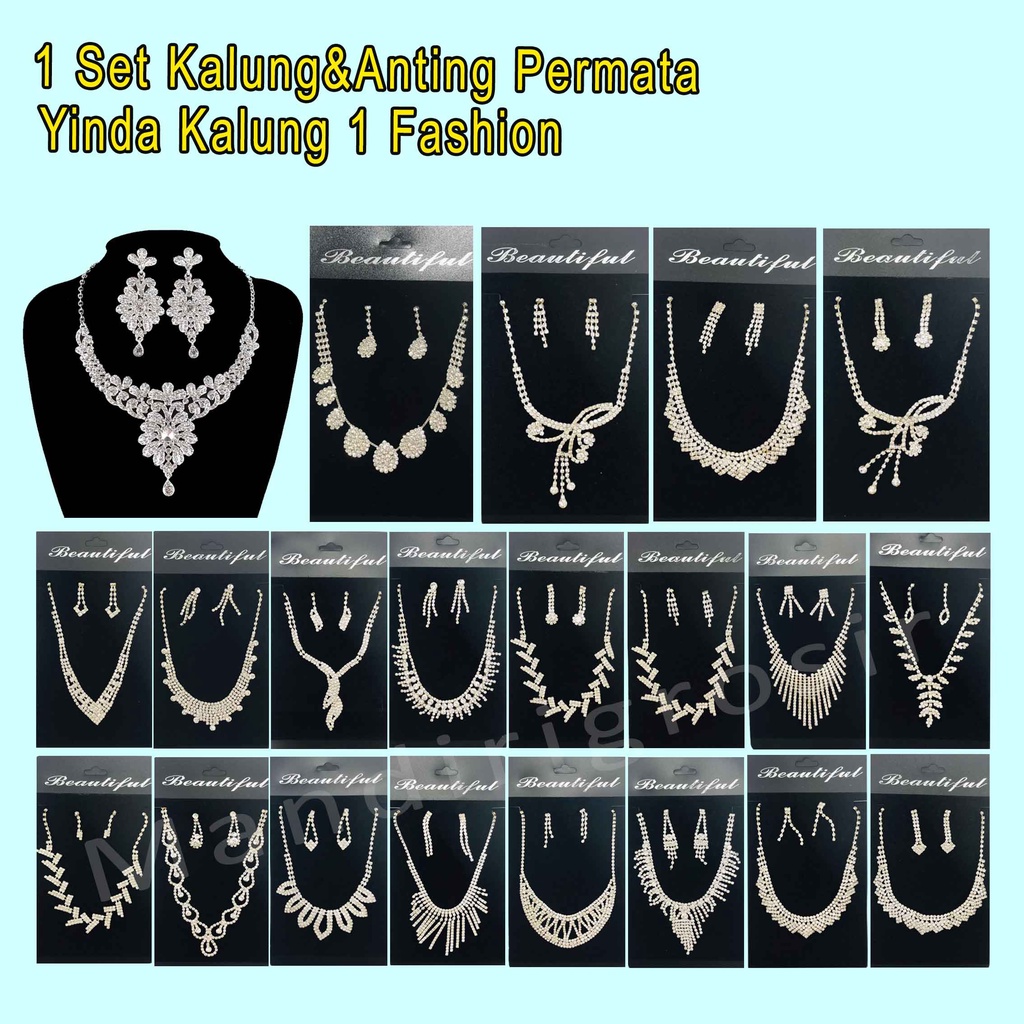 1 Set Kalung&amp;Anting Permata *Yinda Kalung 1 * Kalung Fashion * Aksesoris