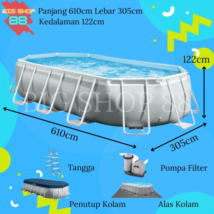 INTEX 26798 KOLAM RENANG PORTABLE PRISM FRAME POOL SET 6M 6METER 6 METER 610X305X122 CM