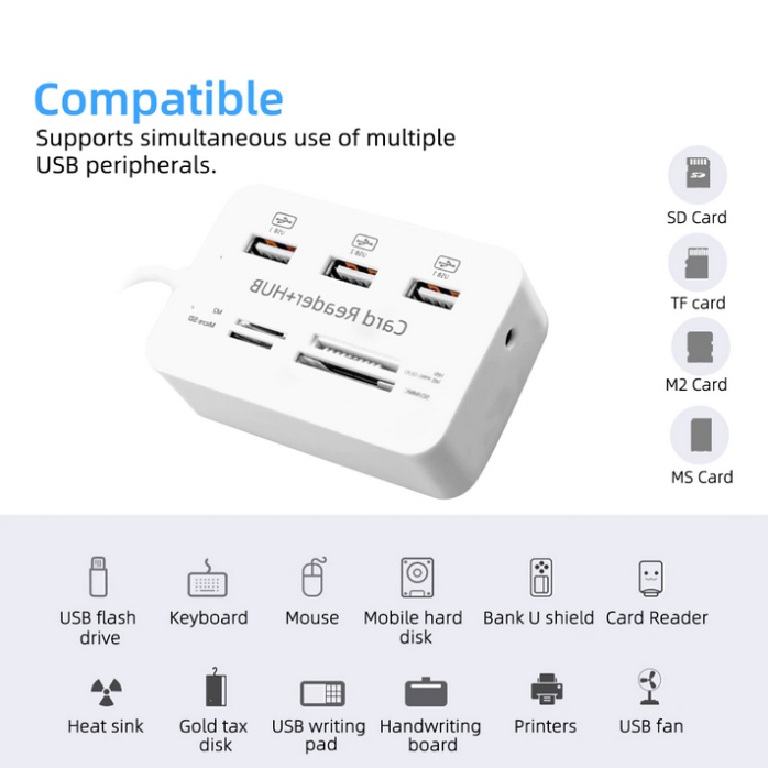 USB HUB Adapter Splitter 3Port High Speed Dengan Card Reader SD / TF.
