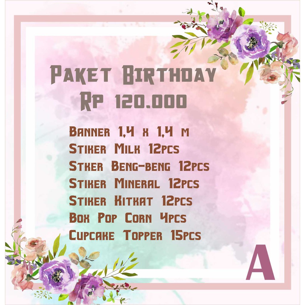 Paket ultah dessert table 120k | banner | label | bunting flag