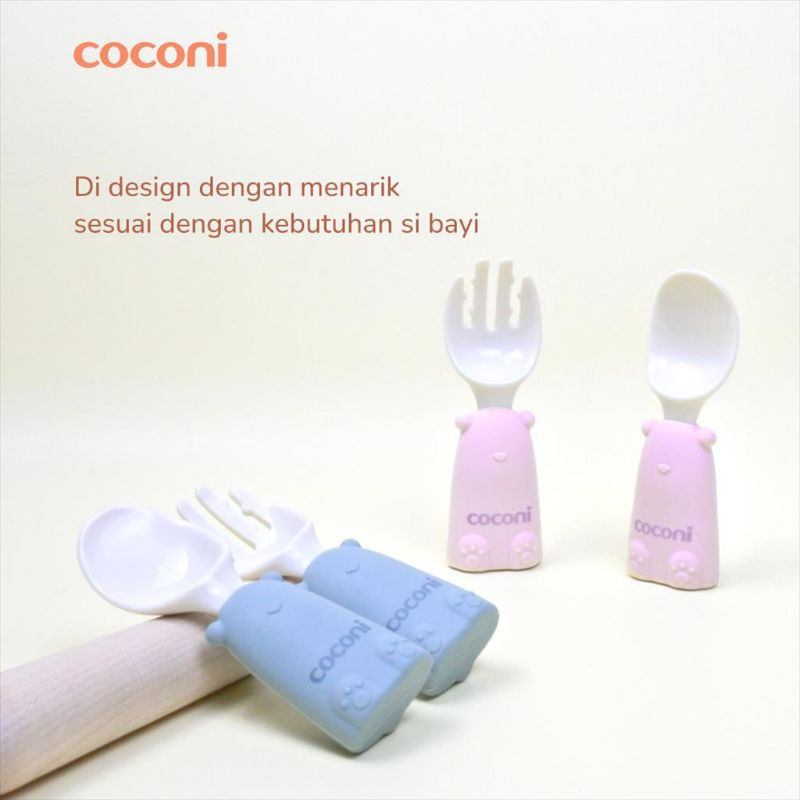 Coconi Little Bear Fork &amp; Spoon Set / Sendok Garpu Bayi BLW