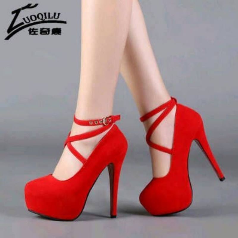 SELATU HEELS WANITA Fashion wanita haels silang  hitam merah