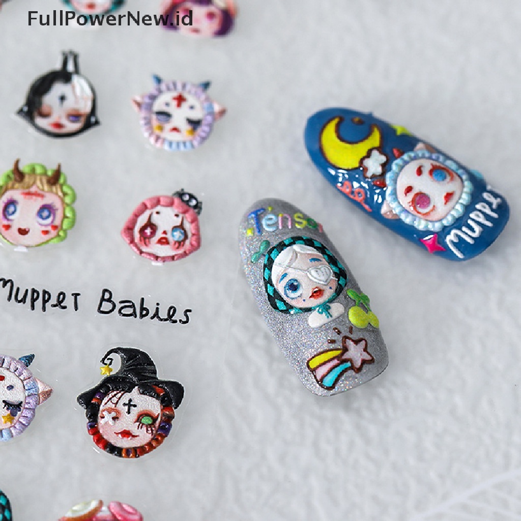 (Full) 1 Lembar / Set Stiker Kuku Motif Boneka Puppet / Tangan Aksen Emboss Untuk Nail Art / Manicure