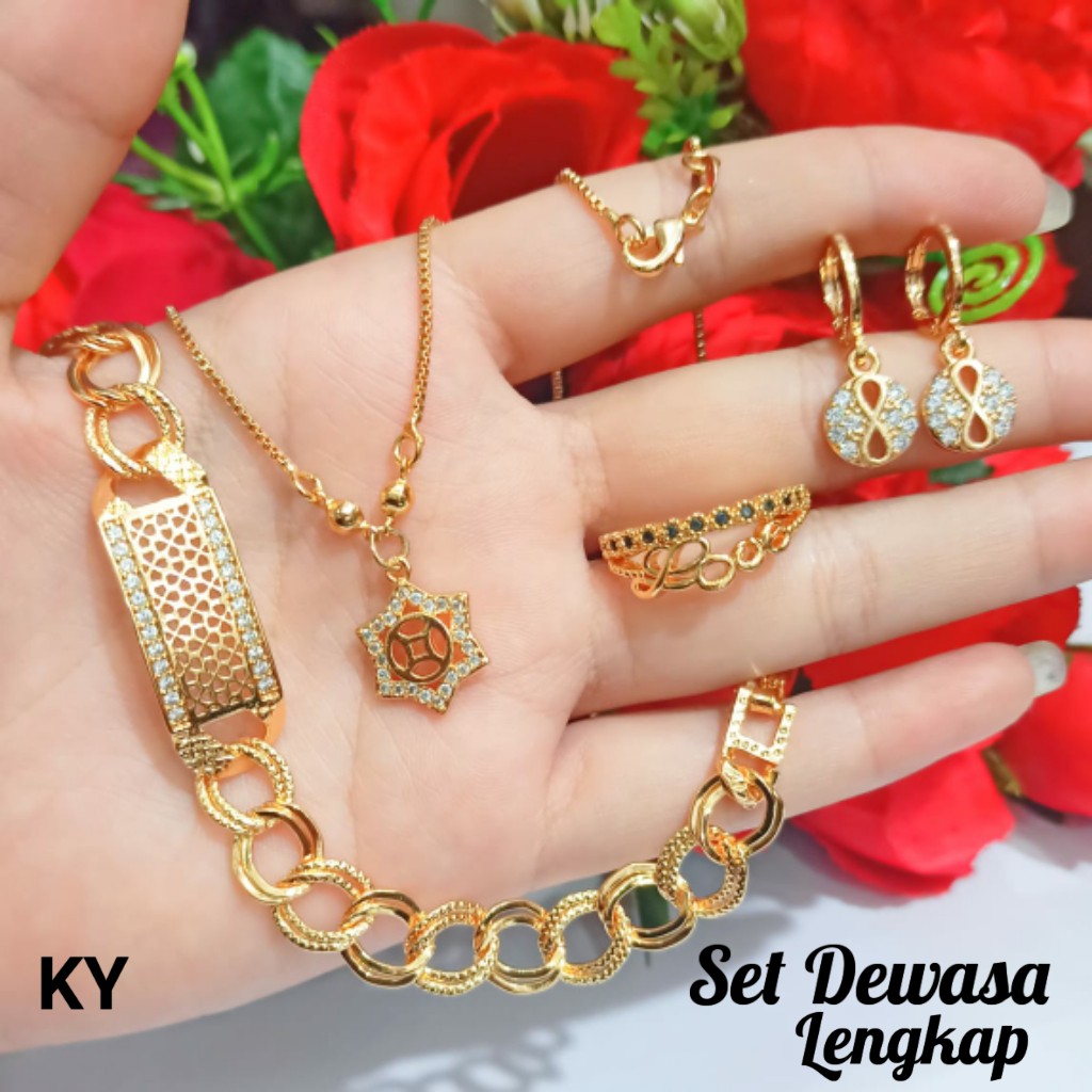 Perhiasan TITANIUM Set Dewasa Wanita Gold dan Silver Varian Motif Limited edition (COD)