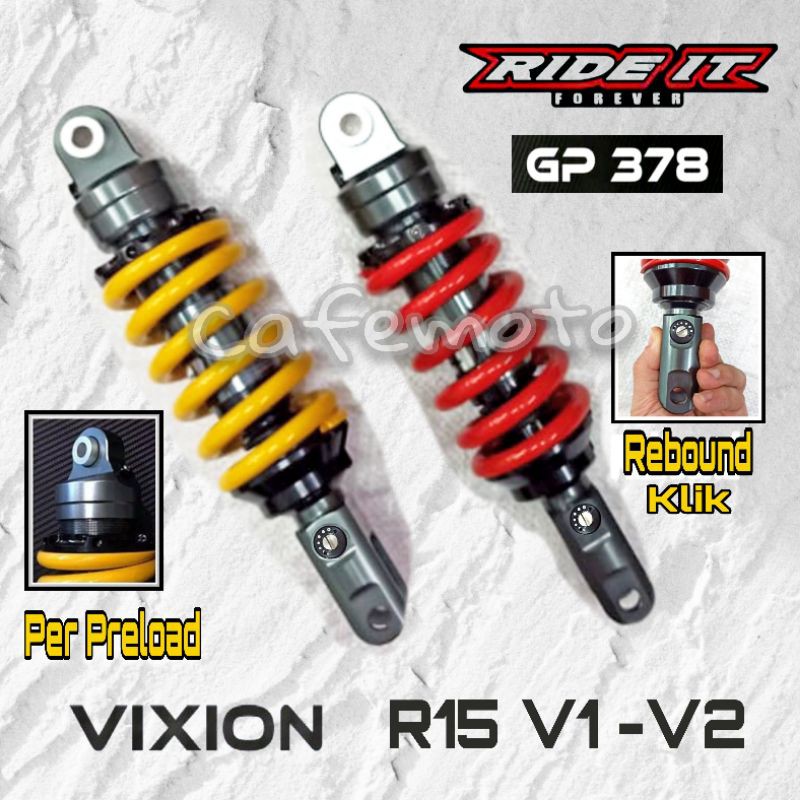 Monoshock GP 378 Vixion By RIDE IT mono shock R15 V1 V2 V3 click rebound fungsi klik MT15 Xabre XSR155 shock