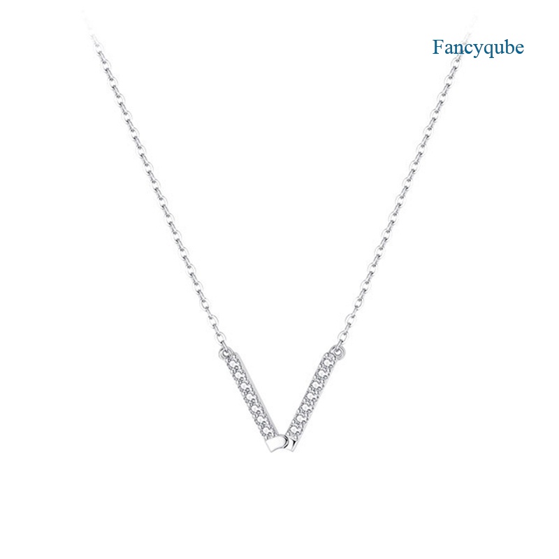 Kalung Rantai Sterling Silver 925 Dengan Liontin Kristal Zircon AAA Bentuk V Untuk Wanita