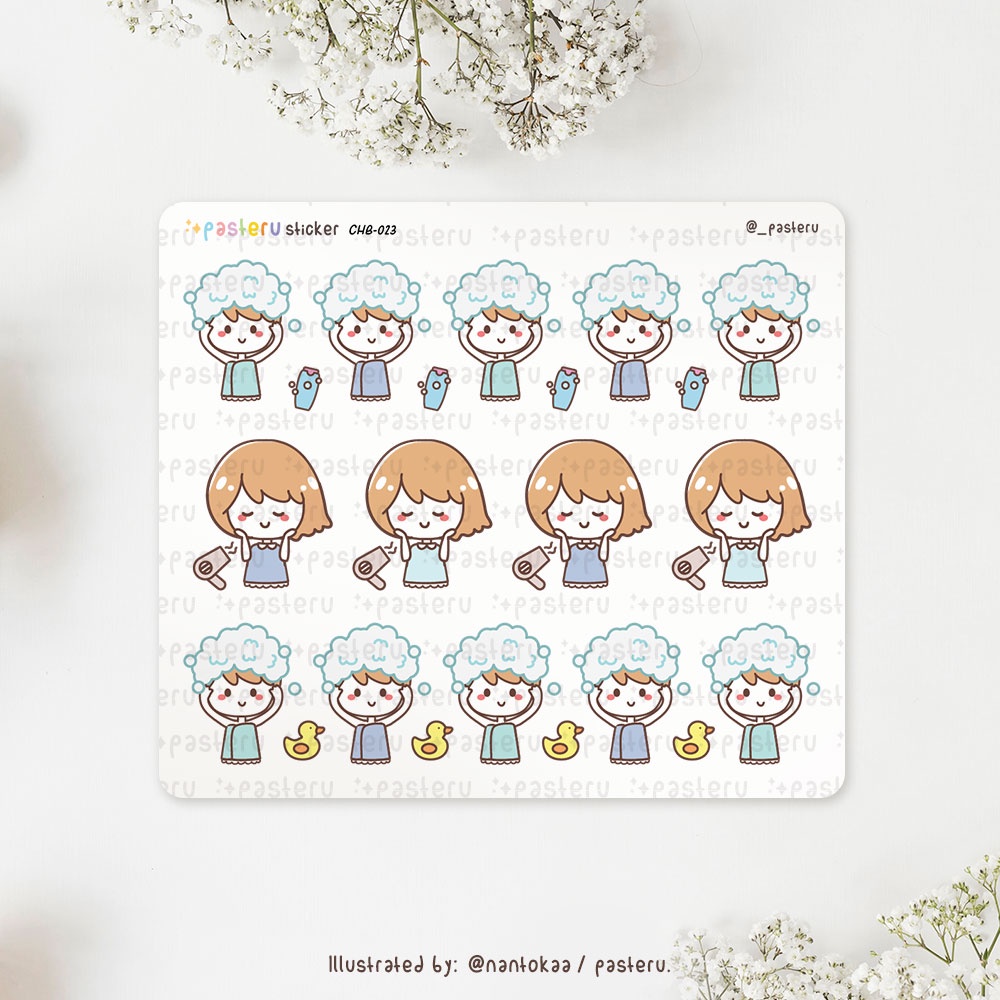 

Kawaii Chibi Washing Hair | Pasteru Planner Journal Sticker