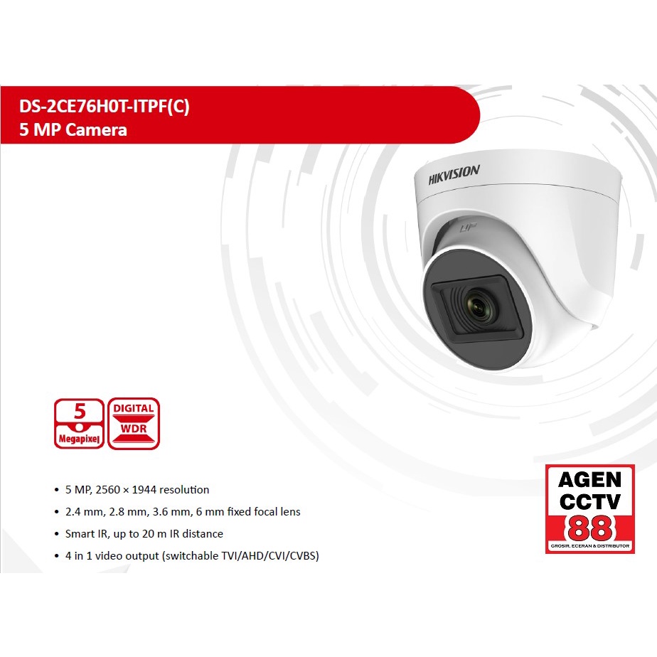 Kamera CCTV Indoor HIKVISION DS-2CE76H0T-ITPF 5MP Promo Bonus 2 BNC