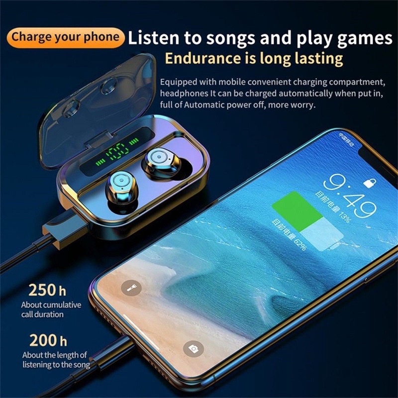 （COD）TWS m10 Wireless Earphone Headset Bluetooth 5.0 Dengan Mikrofon HIFI Stereo 9D With 3000 mAh Powerbank-2