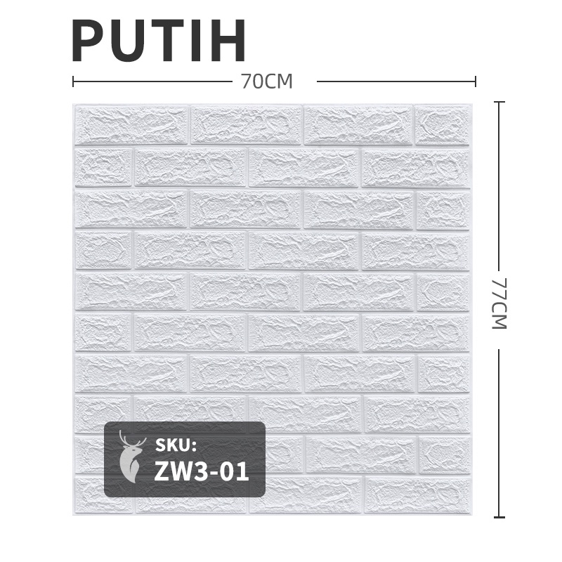 Wallpaper Dinding Foam 3D Motif Batu Bata Walpaper Stiker Dinding Dekorasi Kamar Murah 3dWalpaper 70 x 77 cm High Quality Guarantee-Z301-PROMO PUTIH 3MM