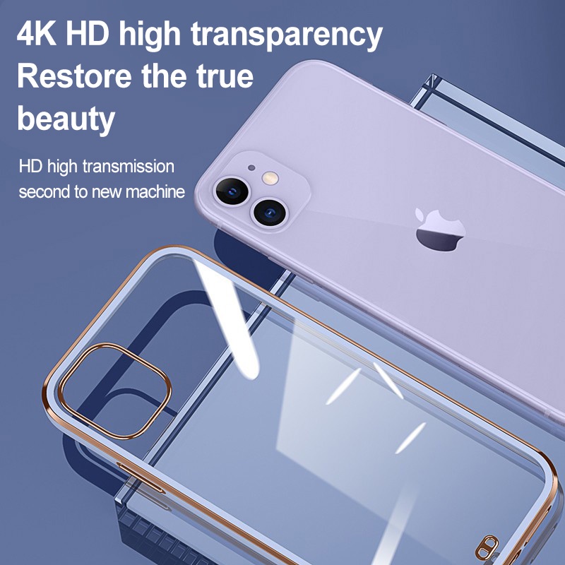 Casing Silikon iPhone 11 Pro XS MAX XR X XS 7 8 Plus 12 Pro MAX Aksen electroplating Transparan