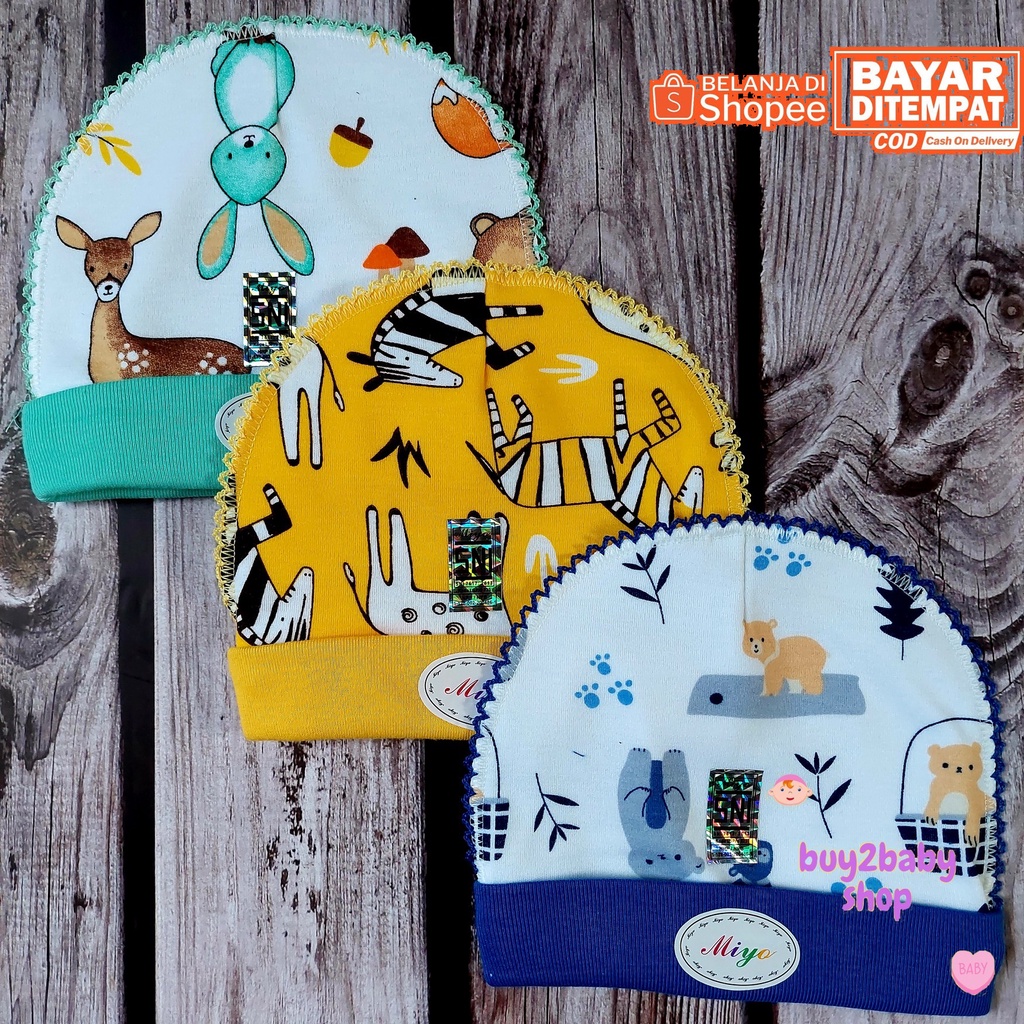 MIYO Topi kupluk bayi model bulat Jungle Zoo Series 0-3 Bulan 1 PCS