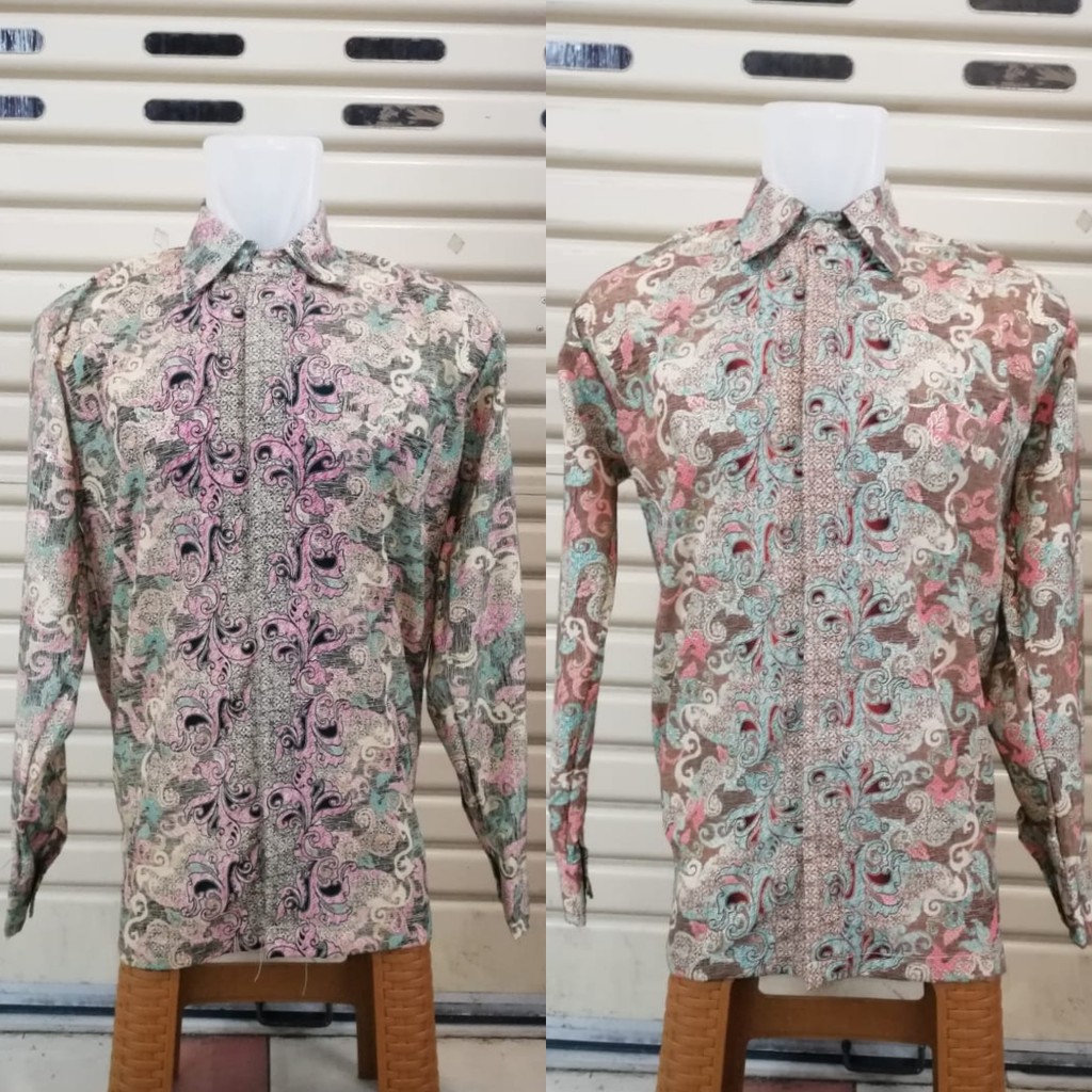 Kemeja Batik Pria Motif Classic Peach Dan Pink