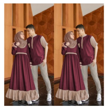NIbras Couple Baju Koko Gamis Kapelan Suami Istri Muslim Pasangan Ayah Ibu Aurora Terbaru 2021 Promo